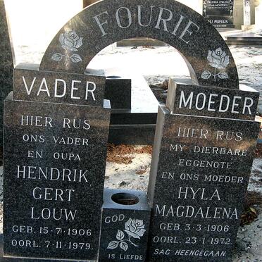 FOURIE Hendrik Gert Louw 1906-1979 &amp; Hyla Magdalena 1906-1972