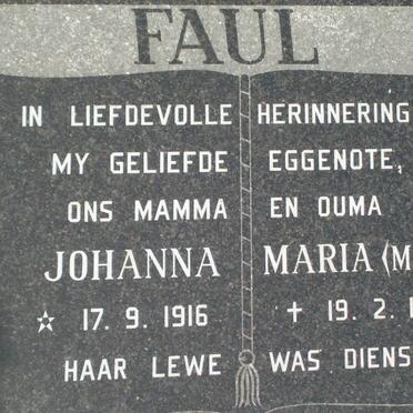 FAUL John Casparus 1910-1998 &amp; Johanna Maria 1916-1983