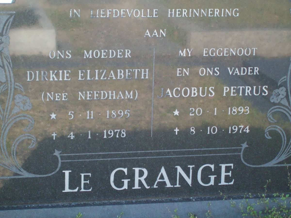GRANGE Jacobus Petrus, le 1893-1974 &amp; Dirkie Elizabeth NEEDHAM 1895-1978