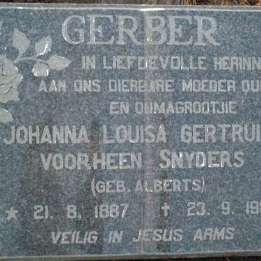 GERBER Johanna Louisa Gertruida, voorheen SNYDERS, nee ALBERTS 1887-1980