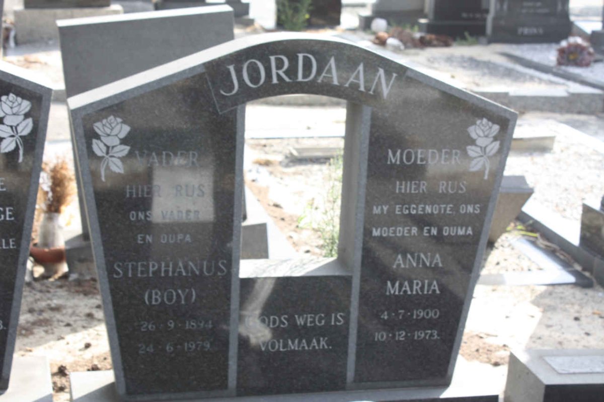 JORDAAN Stephanus 1894-1979 &amp; Anna Maria 1900-1973