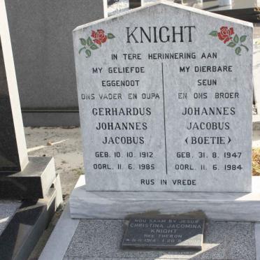 KNIGHT Gerhardus Johannes Jacobus 1912-1985 &amp; Christina Jacoba THERON 1914-2007 :: KNIGHT Johannes Jacobus 1947-1984