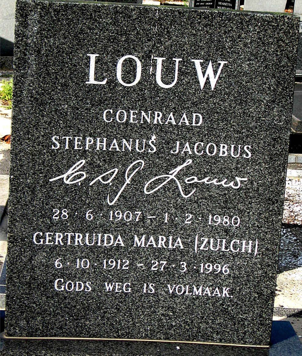 LOUW Coenraad Stephanus Jacobus 1907-1980 &amp; Gertruida Maria ZULCH 1912-1996