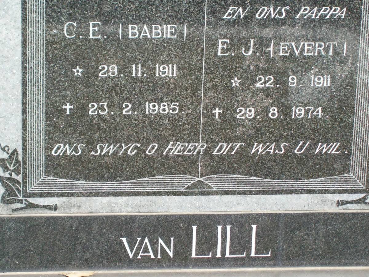 LILL E.J., van 1911-1974 &amp; C.E. 1911-1985