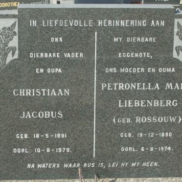 LIEBENBERG Christiaan Jacobus 1891-1979 &amp; Petronella Maria ROSSOUW 1890-1974
