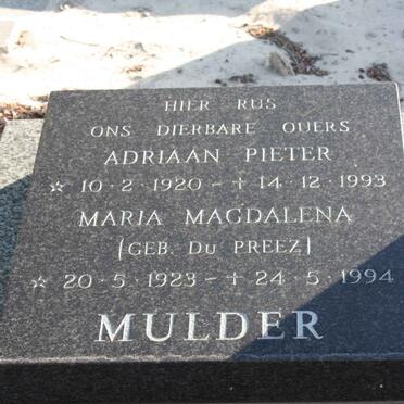 MULDER Adriaan Pieter 1920-1993 &amp; Maria Magdalena DU PREEZ 1923-1994