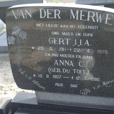 MERWE Gert J.J.A., van der 1911-1976 &amp; Anna C. DU TOIT 1907-1980