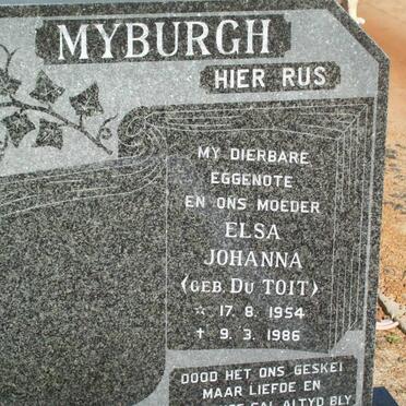 MYBURGH  Elsa Johanna nee DU TOIT 1954-1986