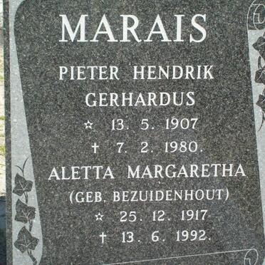 MARAIS Pieter Hendrik Gerhardus 1907-1980 &amp; Aletta Margaretha BEZUIDENHOUT 1917-1992