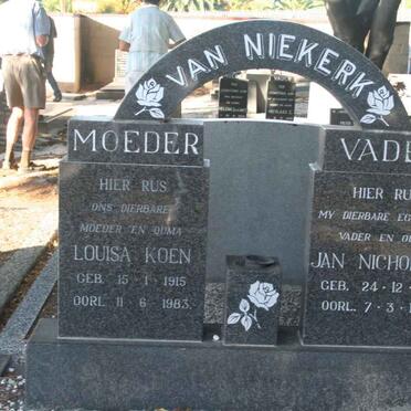 NIEKERK Jan Nicholaas, van 1914-1972 &amp; Louisa Koen 1915-1983