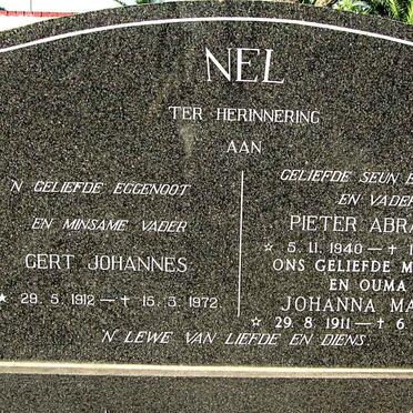 NEL Gert Johannes 1912-1972 :: NEL Pieter Abraham 1940-1976 &amp; Johanna Maria 1911-1989