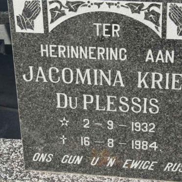 PLESSIS Jacomina Kriel, du 1932-1984