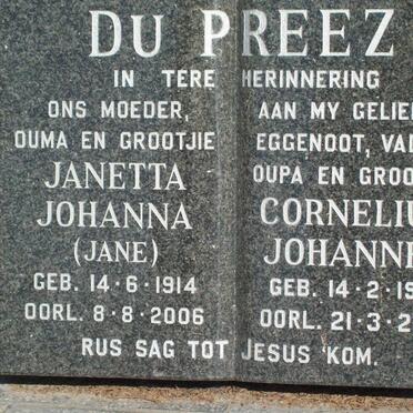 PREEZ Cornelius Johannes, du 1913-2001 &amp; Janetta Johanna 1914-2006