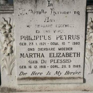PRETORIUS Philippus Petrus 1921-1980 &amp; Martha Elizabeth DU PLESSIS 1918-1989