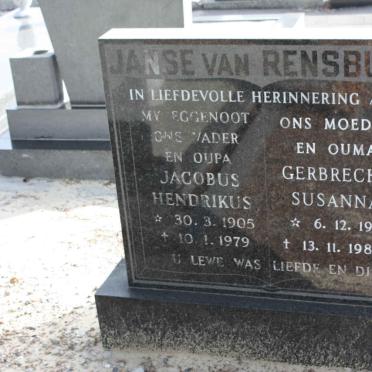 RENSBURG Jacobus Hendrikus, Janse van 1905-1979 &amp; Gerbrecht Susanna 1911-1987