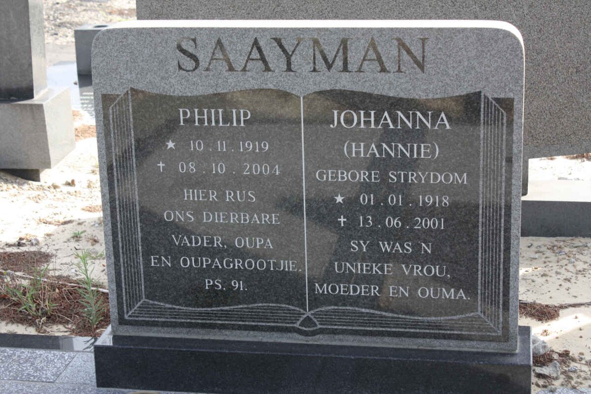 SAAYMAN Philip 1919-2004 &amp; Johanna STRYDOM 1918-2001