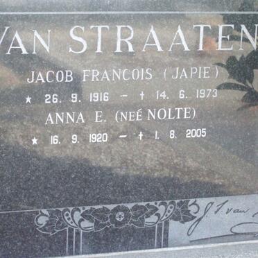 STRAATEN Jacob Francois, van 1916-1973 &amp; Anna E. NOLTE 1920-2005