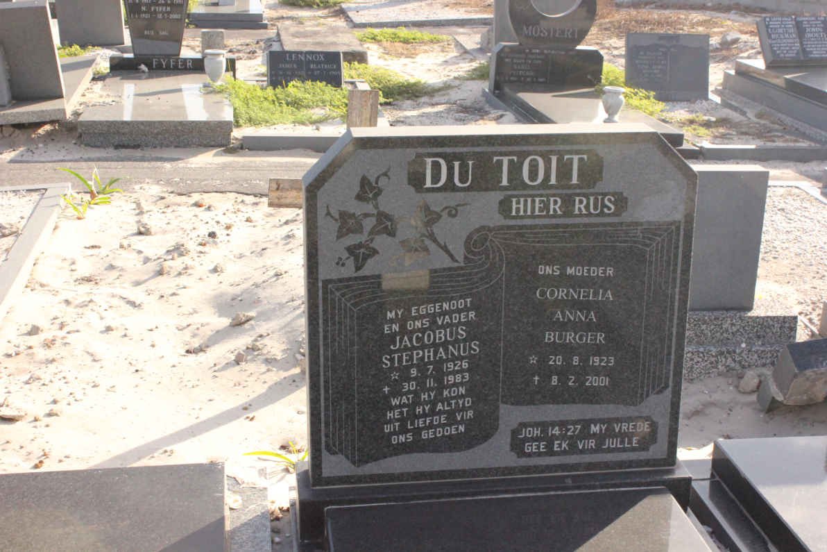 TOIT Jacobus Stephanus, du 1921-1983 &amp; Cornelia Anna BURGER 1923-2001