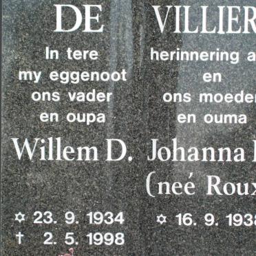 VILLIERS Willem D,. de 1934-1998 &amp; Johanna E. ROUX 1938-