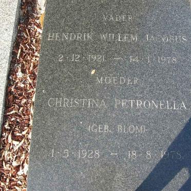 VILLIERS Hendrik Willem Jacobus, de 1921-1978 &amp; Christina Petronella BLOM 1928 -1978