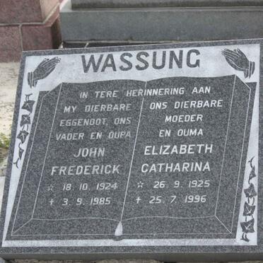 WASSUNG John Frederick 1924-1985 &amp; Elizabeth Catharina 1925-1996