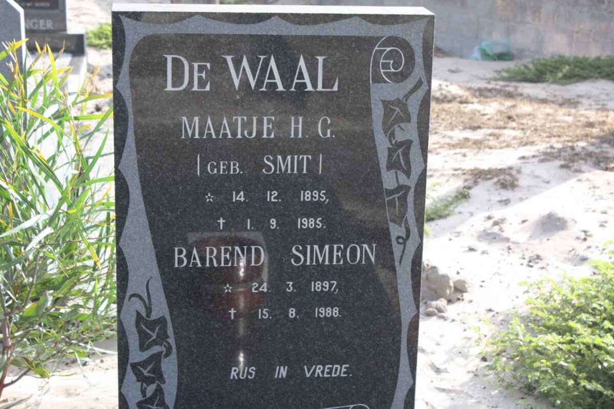 WAAL Barend Simeon, de 1897-1988 &amp; Maatje H.G. SMIT 1895-1985