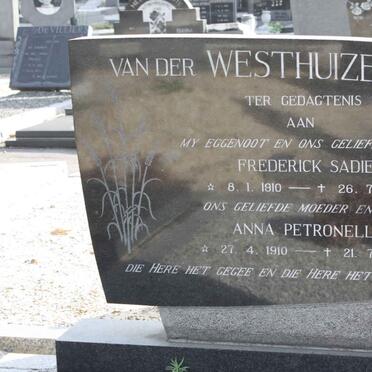 WESTHUIZEN Frederick Sadie, van der 1910-1974 &amp; Anna Petronella 1910-2000