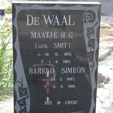 WAAL Barend Simeon, de 1897-1988 &amp; Maatje H.G. SMIT 1895-1985