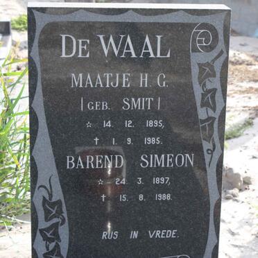 WAAL Barend Simeon, de 1897-1988 &amp; Maatje H.G. SMIT 1895-1985
