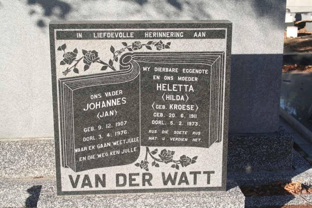 WATT Johannes, van der 1907-1976 &amp; Heletta KROESE 1911-1973