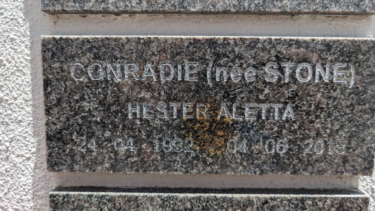 CONRADIE Hester Aletta nee STONE 1932-2018