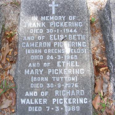 PICKERING Frank -1944 &amp; Elizabeth Cameron GREENS?IELDS -1968