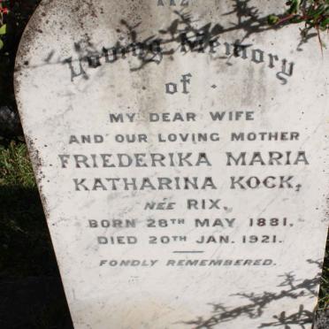KOCK Friederika Maria Katharina nee RIX 1881-1921