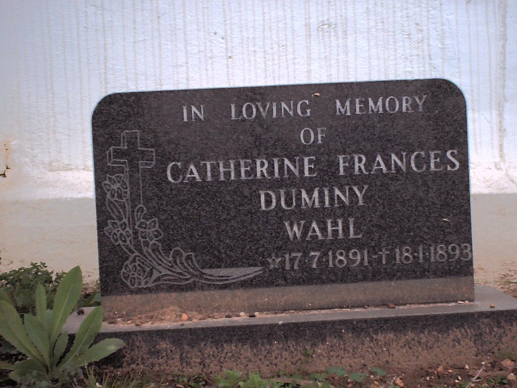 WAHL Catherine Francis Duminy 1891-1893
