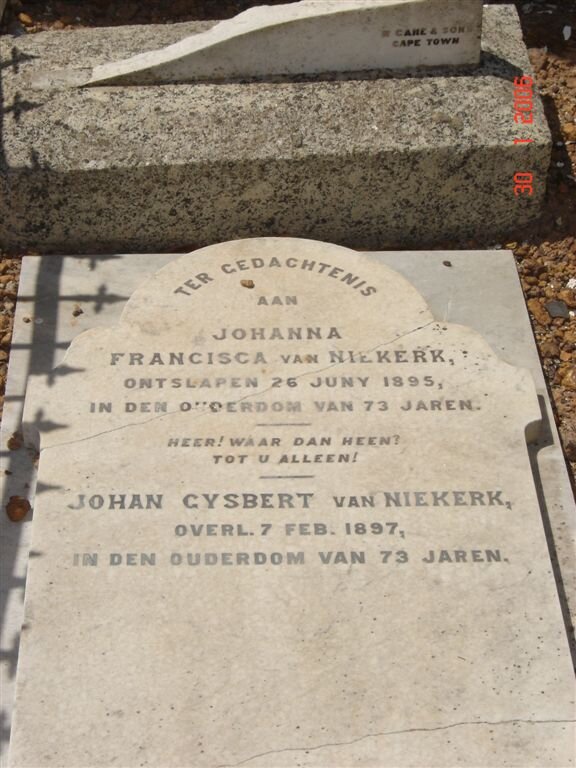 NIEKERK Johan Gysbert, van -1897 &amp; Johanna Francisca -1895