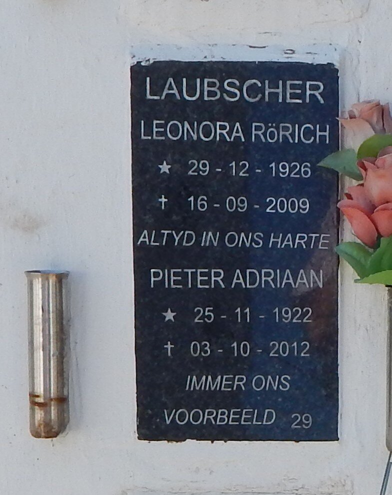 LAUBSCHER Leonora Rorich 1926-2009 &amp; Pieter Adriaan 1922-2012