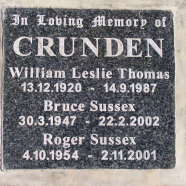 CRUNDEN William Leslie Thomas 1920-1987 :: CRUNDEN Bruce Sussex 1947-2002 :: CRUNDEN Roger Sussex 1954-2001