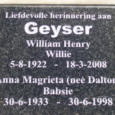 GEYSER William Henry &amp; Anna Magrieta DALTON 1933-1998