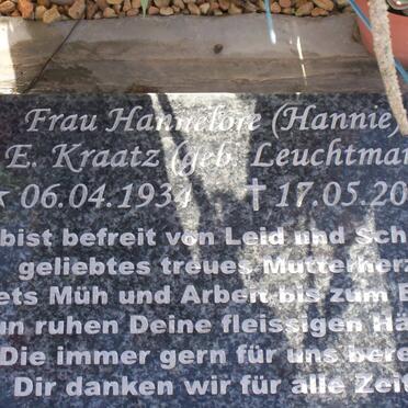 KRAATZ Hannelore J.E. nee LEUCHTMANN 1934-2007