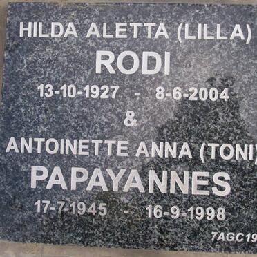 PAPAYANNES Antoinette Anna 1945-1998 :: RODI Hilda Aletta 1927-2004
