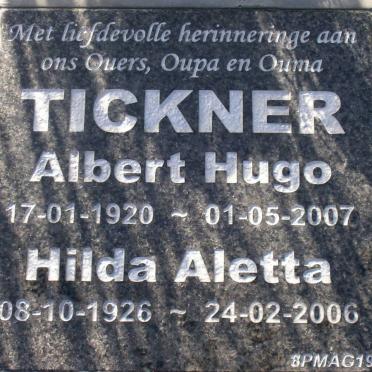 TICKNER Albert Hugo 1920-2007 &amp; Hilda Aletta 1926-2006
