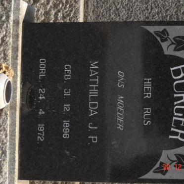 BURGER Mathilda J.P. 1896-1972