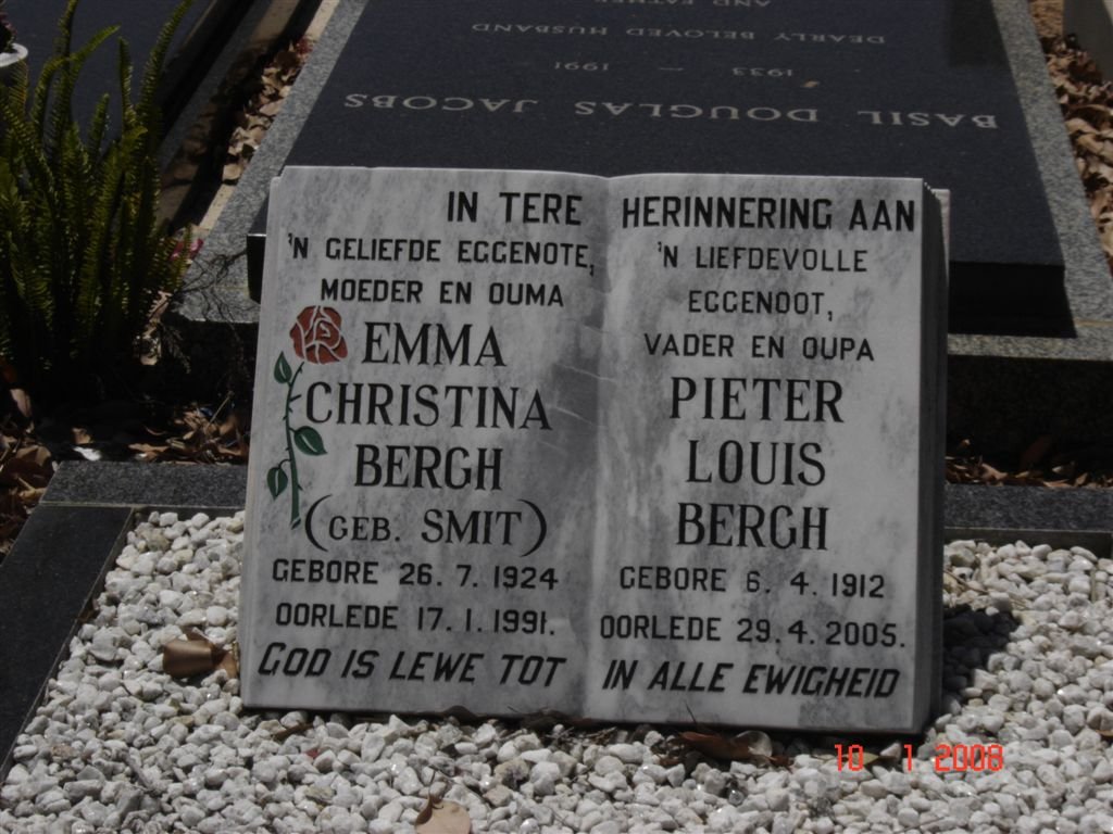 BERGH Pieter Louis 1912-2005 &amp; Emma Christina SMIT 1924-1991