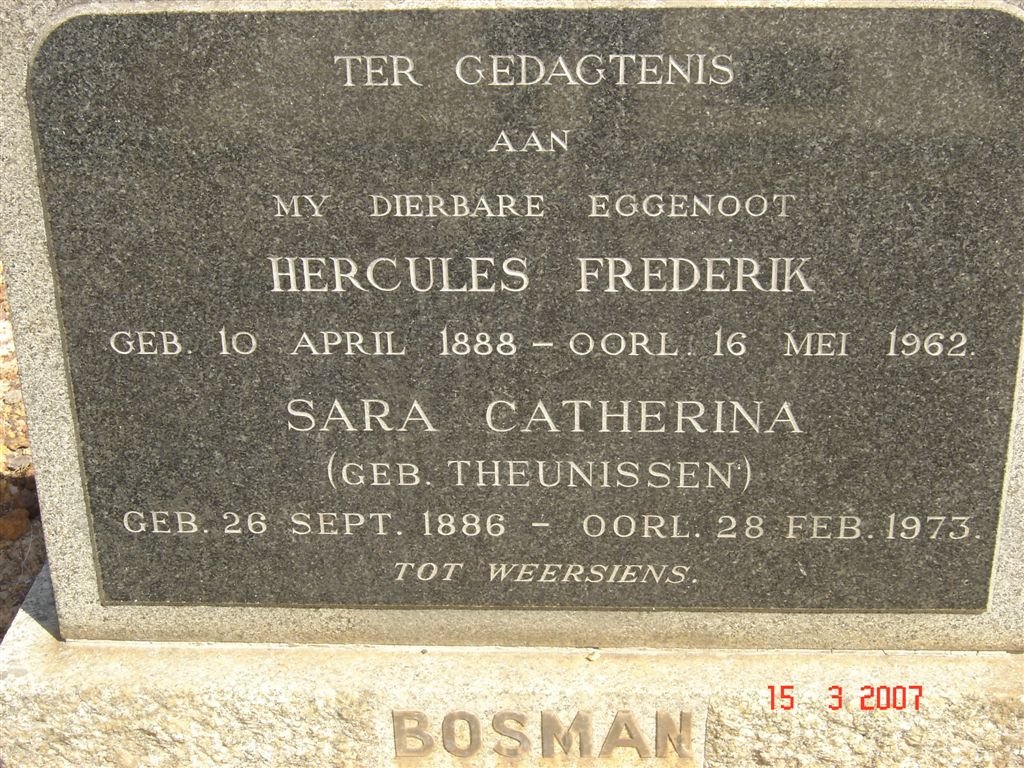 BOSMAN Hercules Frederik 1888-1862 &amp; Sara Catherina THEUNISSEN 1886-1973