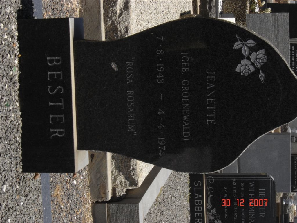 BESTER Jeanette nee GROENEWALD 1943-1974