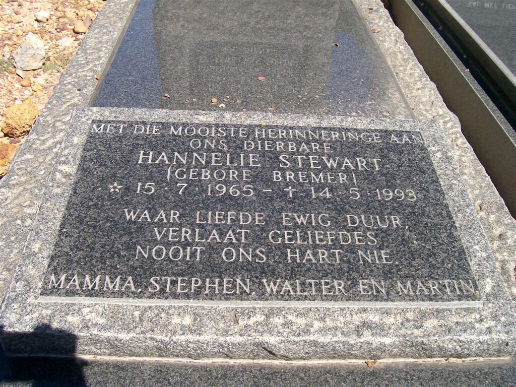 STEWART Hannelie nee BREMER 1965-1993