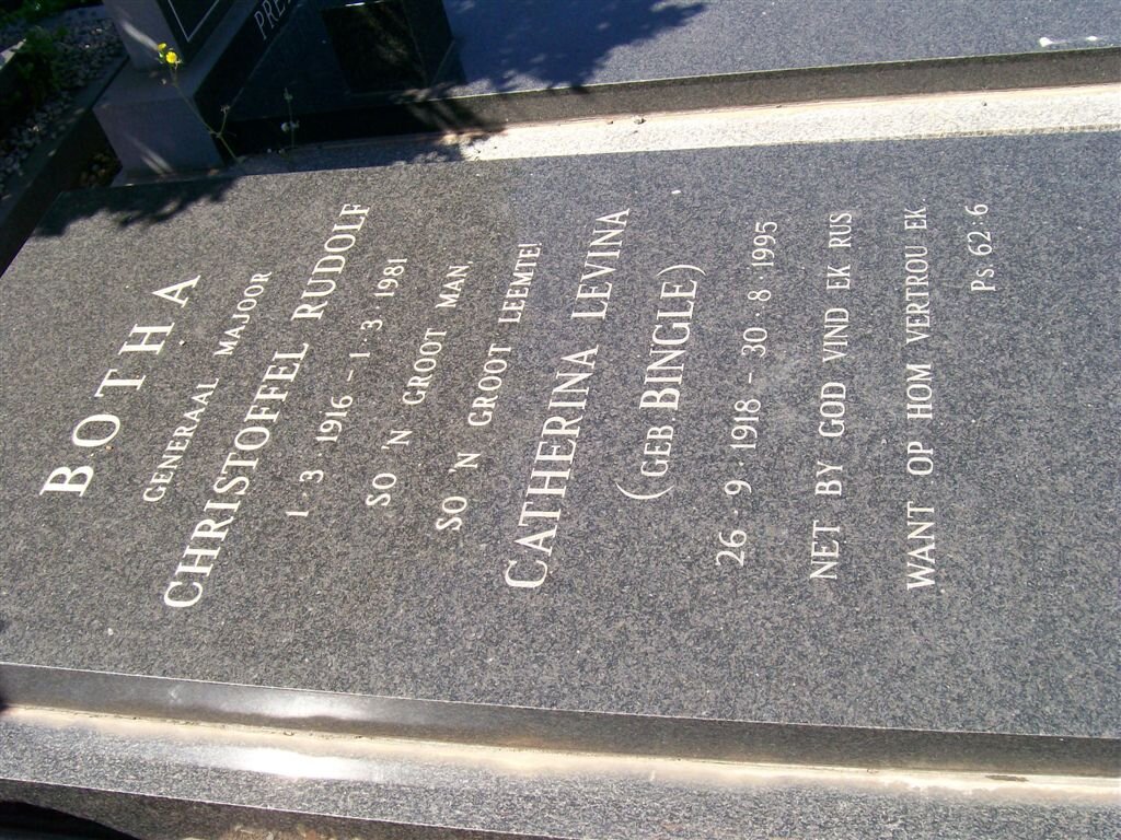 BOTHA Christoffel Rudolf 1916-1981 &amp; Catherina Levina BINGLE 1918-1995