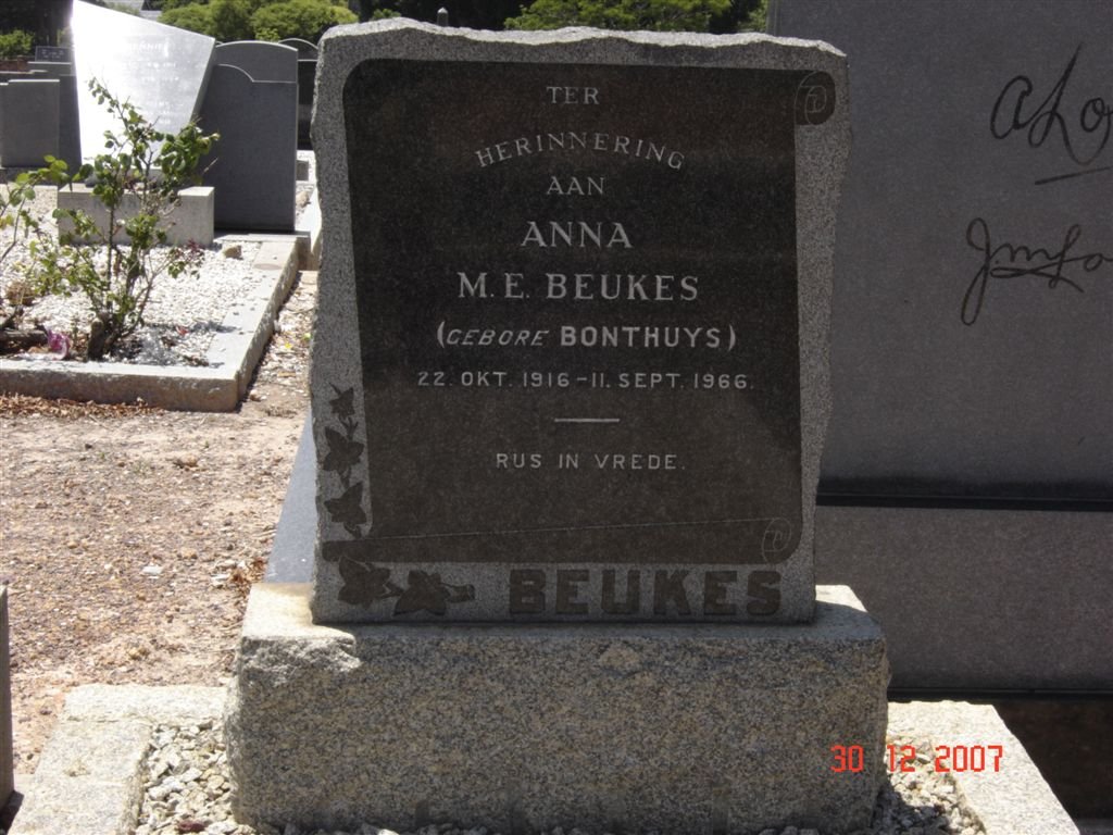 BEUKES Anna M.E. nee BONTHUYS 1916-1966