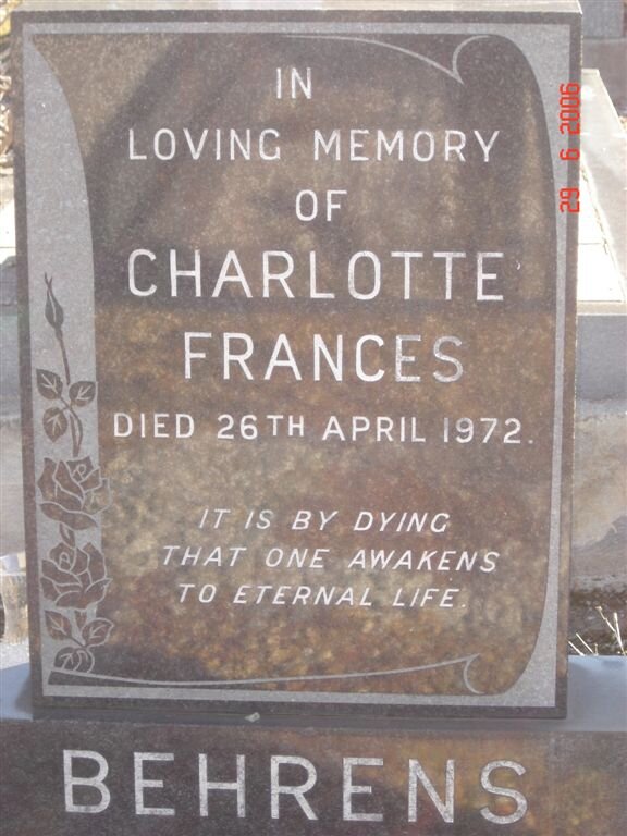 BEHRENS Charlotte Frances -1972