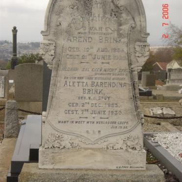 BRINK Arend 1854-1926 &amp; Aletta Barendina V.D. SPUY 1853-1930